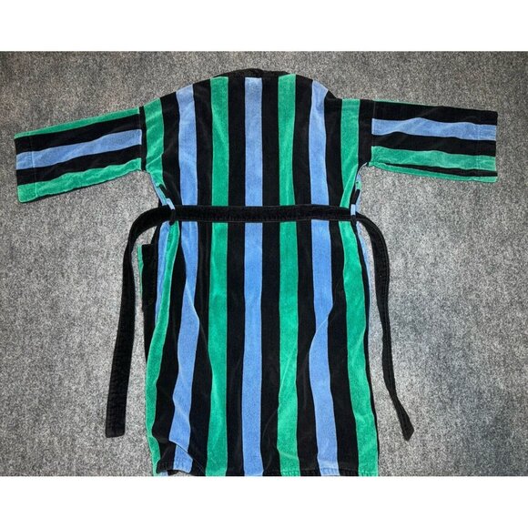 EUC Vintage Bill Blass Green Blue Black Thick Heavy Terry Striped Hotel Robe OS - Picture 3 of 6